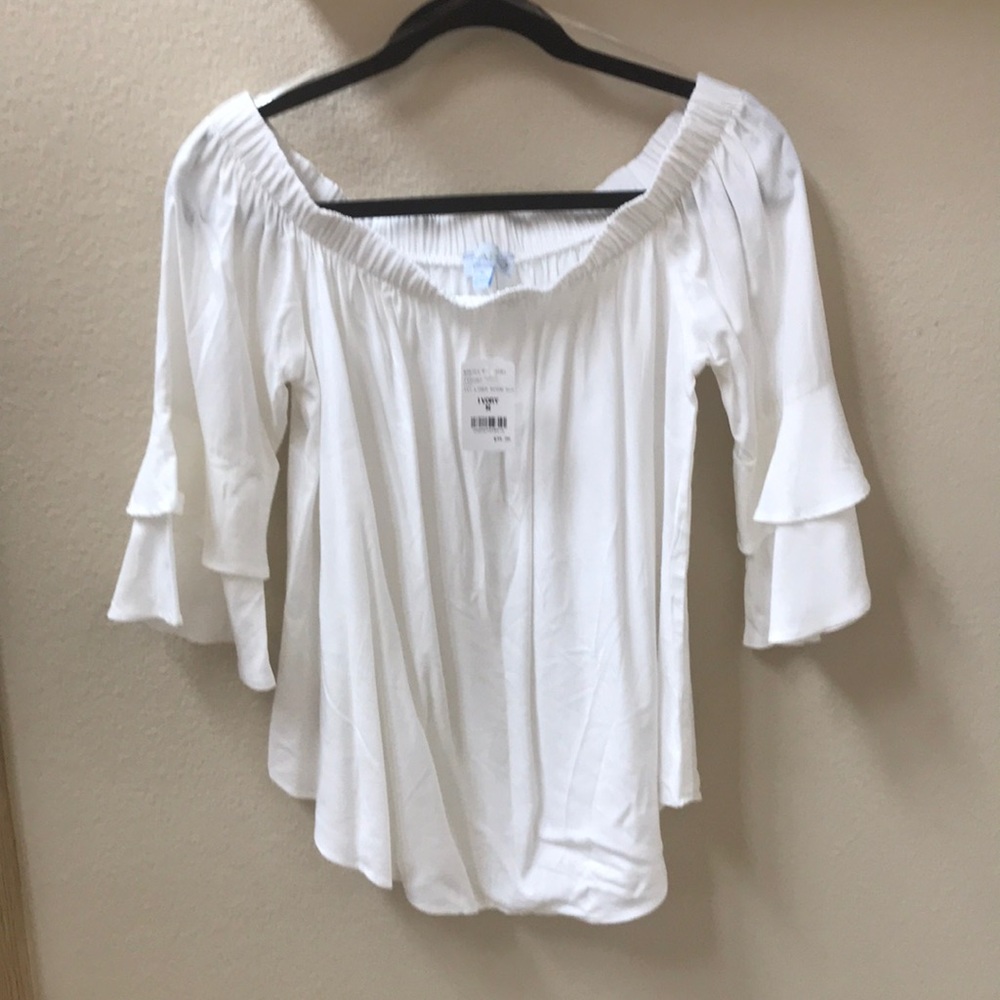 Paradiso ivory linen rayon off the shoulder blouse